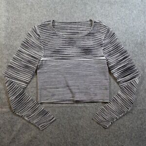 Torn Ronny Kobo Top Womens Large Heathered Black Gray Knit Crew Neck Open Knit